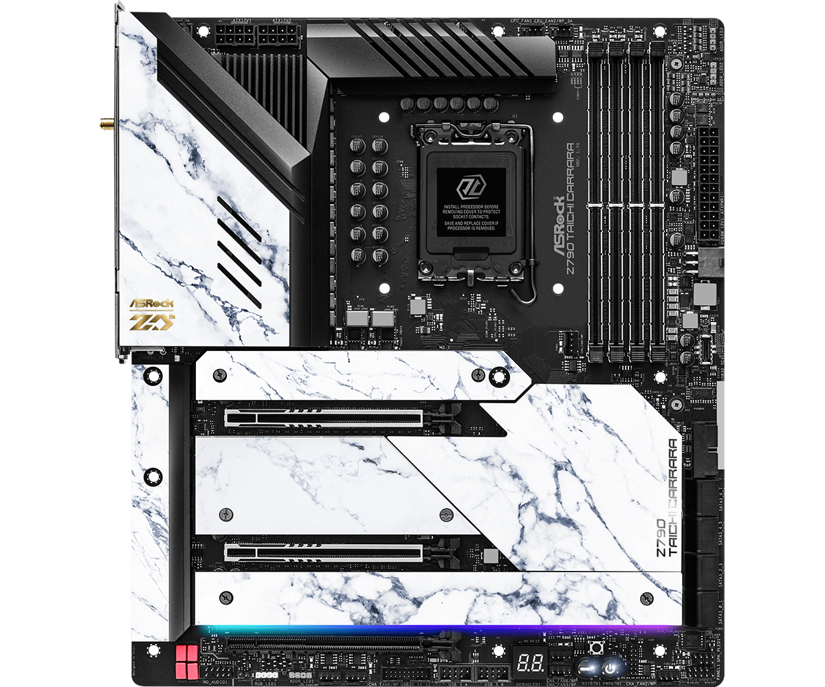 

Материнская плата ASRock Z790 TAICHI CARRARA, Socket1700, Intel Z790, 4xDDR5 DIMM, 2PCI-Ex16, 8SATA3, 5.1-ch, 2.5GLAN, 12 USB 3.2, 1 USB Type-C, HDMI, EATX, Retail, Z790 TAICHI CARRARA