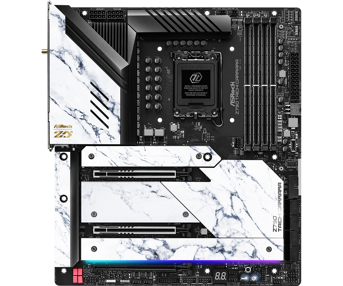 Материнская плата ASRock Z790 TAICHI CARRARA, Socket1700, Intel Z790, 4xDDR5 DIMM, 2PCI-Ex16, 8SATA3, 5.1-ch, 2.5GLAN, 12 USB 3.2, 1 USB Type-C, HDMI, EATX, Retail