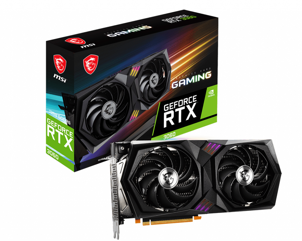 

Видеокарта MSI NVIDIA GeForce RTX 3060 GAMING 12G, 12Gb DDR6, 192 бит, PCI-E, HDMI, 3DP, Retail (GeForce RTX 3060 GAMING 12G), GAMING 12G