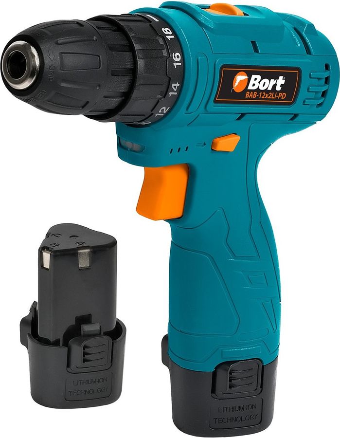 

Дрель-шуруповерт Bort BAB-12X2LI-PD, аккумуляторный, 30 нм, 1400 об/мин, 12V, 1.5 А·ч, Li-Ion, два акб, быстрозажимной патрон, 1.1 кг (93414097), BAB-12X2LI-PD