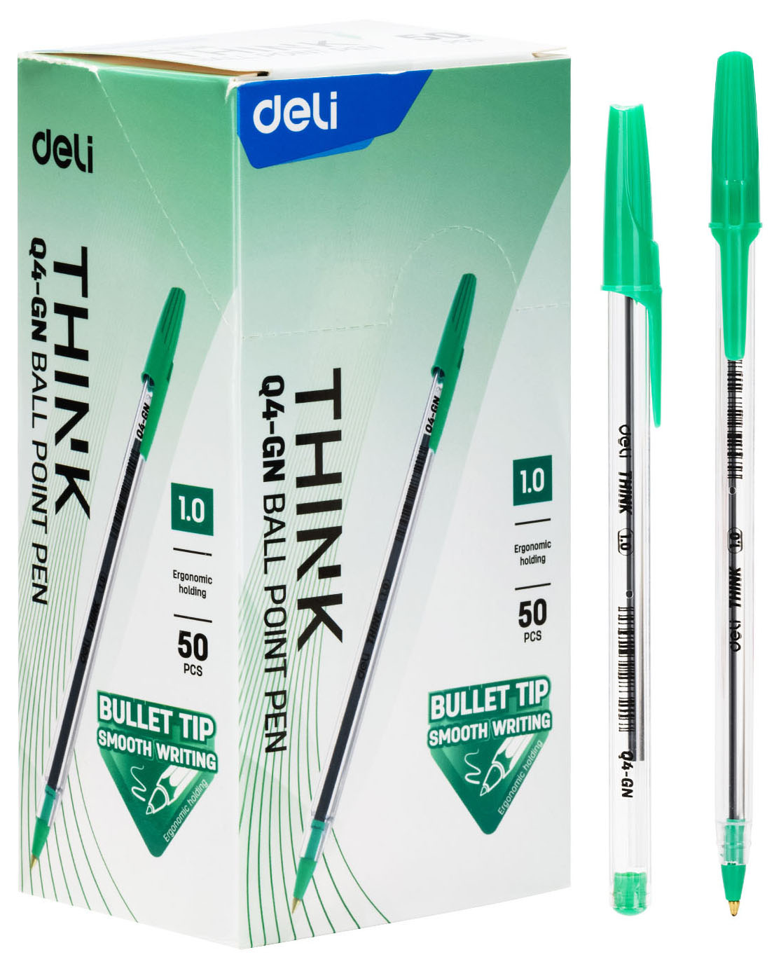 

Ручка шариковая DELI, зеленый, пластик, колпачок (EQ4-GN)