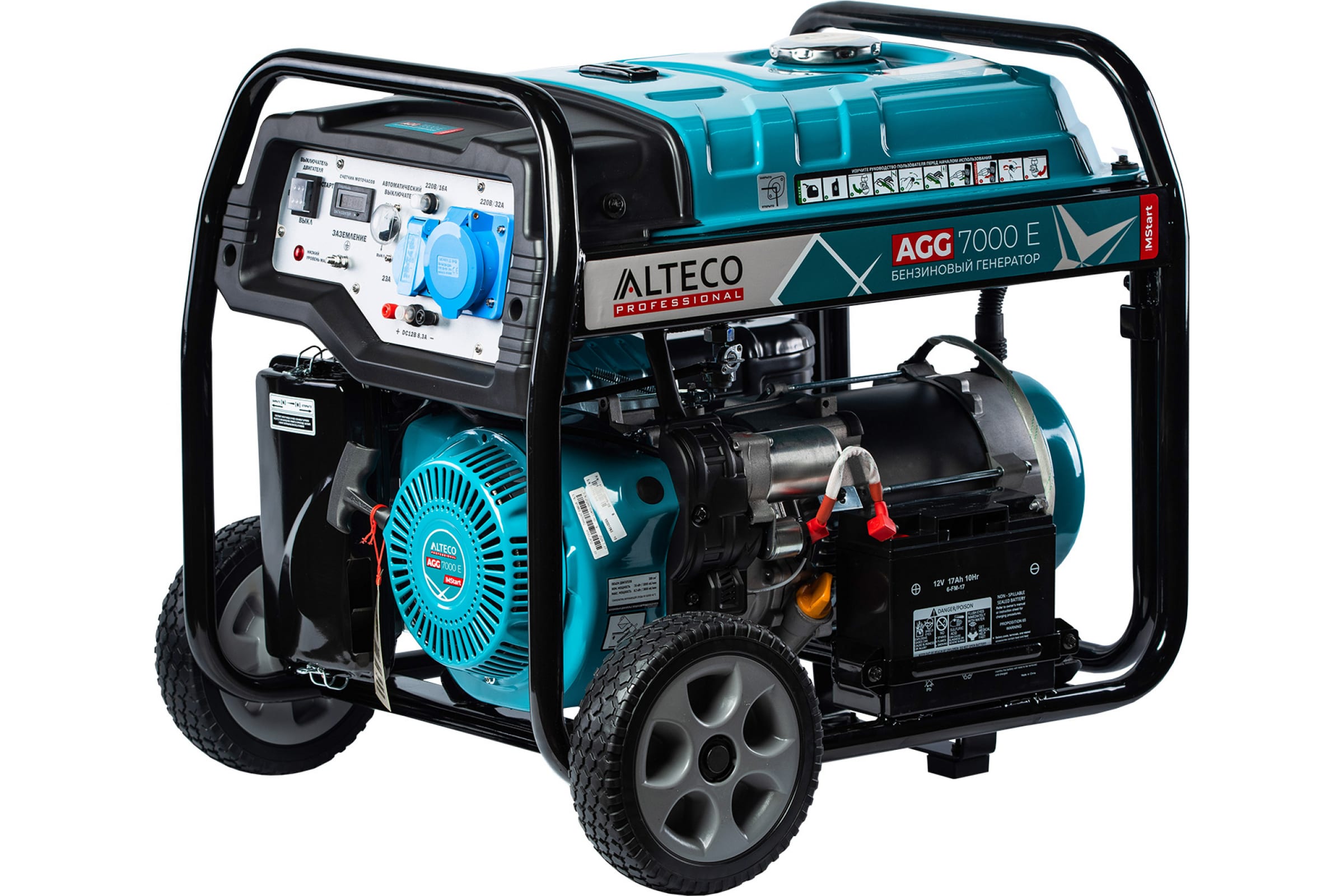 

Электрогенератор ALTECO Professional AGG 7000Е Mstart, однофазный, синхронный, бензиновый, 12.7 л.с., 5.5кВт, 1xEURO 16A + 1x220В 32A (17240), Professional AGG 7000Е Mstart