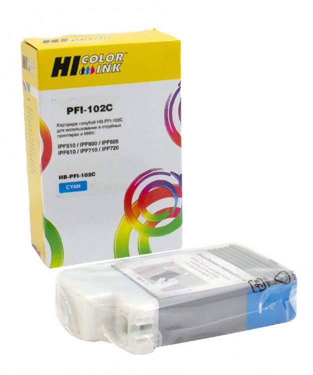 

Картридж струйный Hi-Black HB-PFI-102C (PFI-102C/0896B001), голубой, совместимый, 130 мл, для Canon IPF-510/600/710