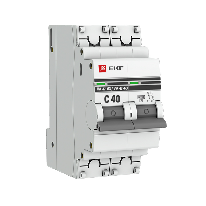 

Выключатель автоматический EKF ВА47-63 PROxima двухполюсный (2P/2П) 40A C 6 kA (mcb4763-6-2-40C-pro), ВА47-63