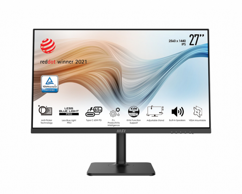 

Монитор 27" MSI Modern MD272QP IPS, 2560x1440 (16:9), 300кд/м2, 4мс, 178°/178°, HDMI, DisplayPort, USB Type-C, USB-Hub, черный (9S6-3PB19H-040), MD272QP