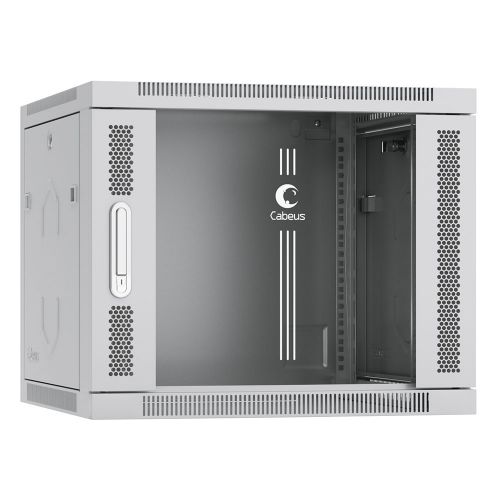 Шкаф телекоммуникационный настенный 9U 600x600 мм, стекло/металл, серый, Cabeus SH-05F-9U60/60 (SH-05F-9U60/60)