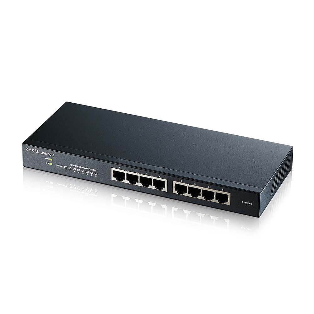 Коммутатор ZYXEL GS1900-8, управляемый, кол-во портов: 8x1 Гбит/с (GS1900-8-EU0102F)