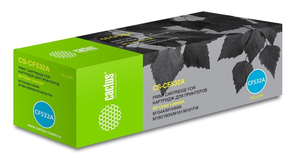 

Картридж лазерный Cactus CS-CF532A (205A/CF532A), желтый 900 страниц, совместимый, для LJ M180n/M181fw
