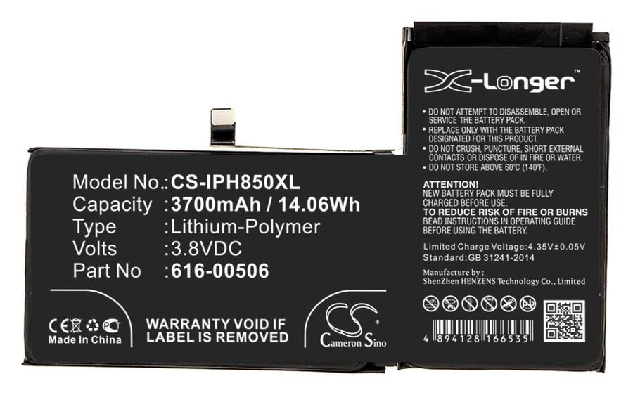 

Аккумулятор CameronSino для Apple iPhone Xs Max, iPhone 11.4, 3.8V, 3700mAh (CS-IPH850XL)