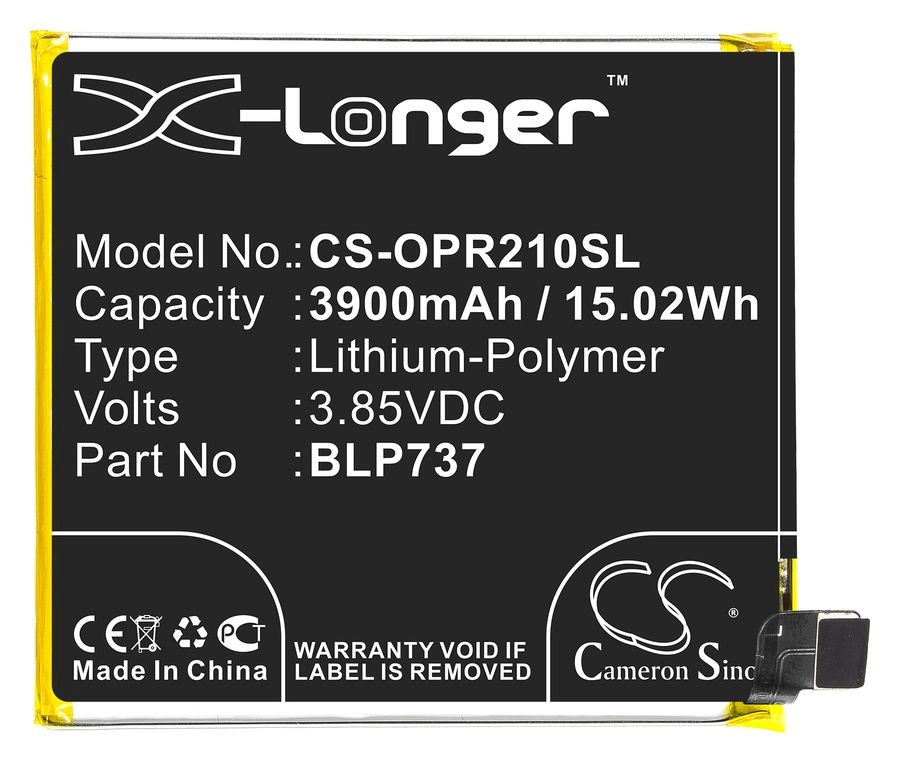 

Аккумулятор CameronSino для OPPO Reno2 Z, PCKM80, CPH1945, CPH1951, 3.85V, 3900mAh (CS-OPR210SL)
