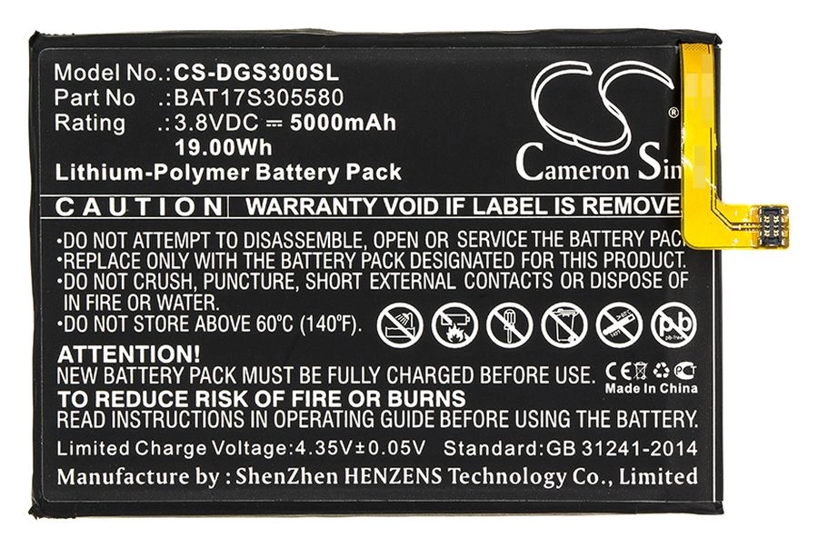 

Аккумулятор CameronSino для Doogee S30, 3.8V, 5000mAh (CS-DGS300SL)
