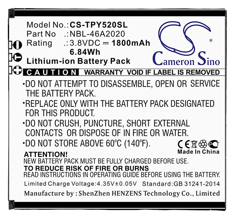 

Аккумулятор CameronSino для Neffos Y5L, 3.8V, 1800mAh (CS-TPY520SL)
