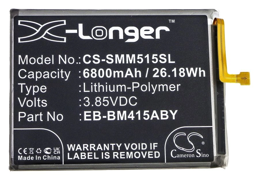 

Аккумулятор CameronSino для Samsung Galaxy M51, SM-M515, SM-M515F/DSN, 3.85V, 6800mAh (CS-SMM515SL)