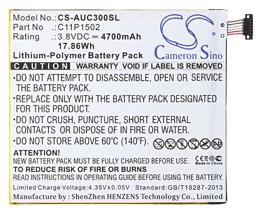 

Аккумулятор CameronSino CS-AUC300SL, 3.8V, 4700mAh, Li-pol для Asus ZenPad 10" Z300C, Z300CG, CS-AUC300SL