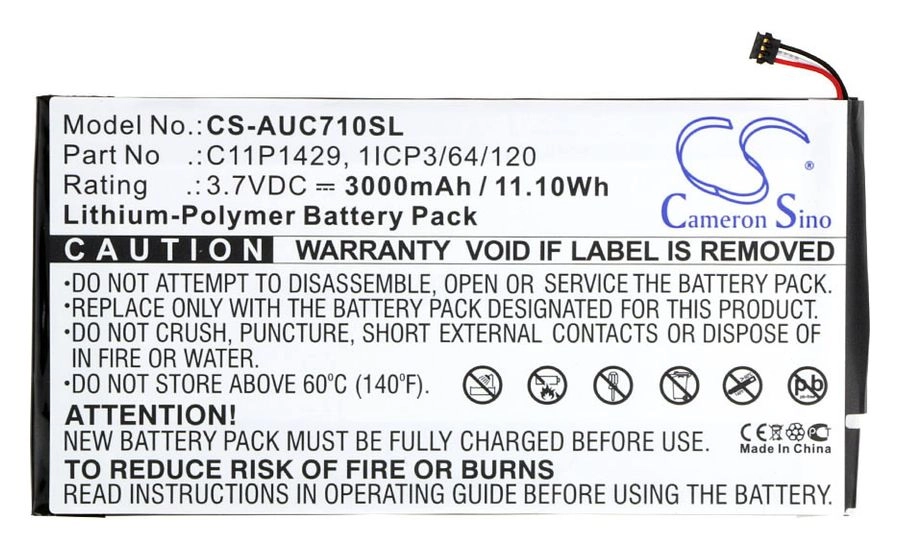 

Аккумулятор CameronSino CS-AUC710SL, 3.7V, 3000mAh, Li-pol для Asus Zenpad C 7" Z170CG, CS-AUC710SL