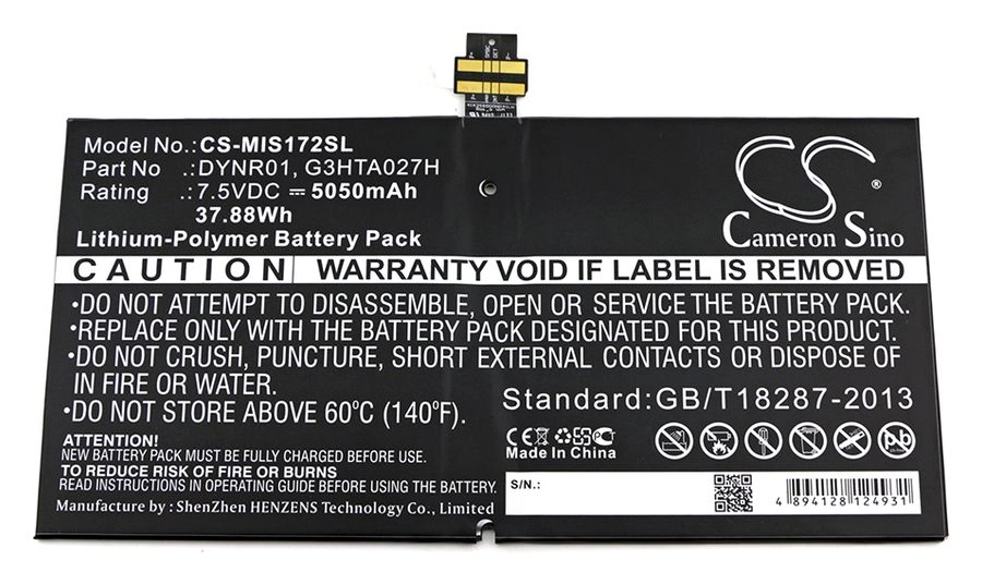 

Аккумулятор CameronSino CS-MIS172SL, 7.5V, 5050mAh, Li-pol для Microsoft Surface Pro 4, CS-MIS172SL