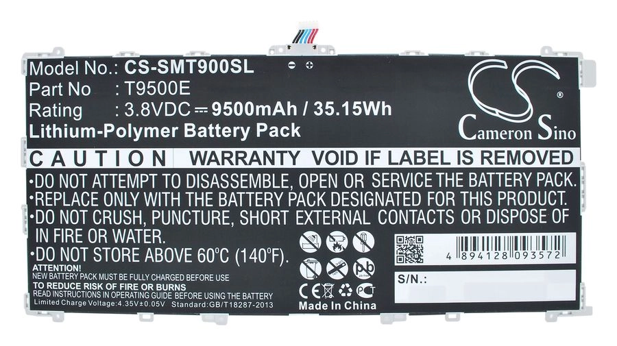 

Аккумулятор CameronSino CS-SMT900SL, 3.8V, 9500mAh, Li-pol для Samsung Galaxy Tab Pro 12.2 SM-T900, CS-SMT900SL