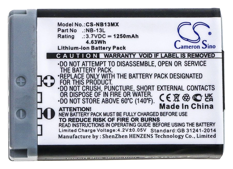 

Аккумулятор CameronSino CS-NB13MX/ NB-13L, 1250mAh, 3.7V для Canon Powershot G7X, Powershot G5X, Powershot G9X, Powershot G7X MARK 2 ,Powershot SX720HS, PowerShot G7X II, CS-NB13MX
