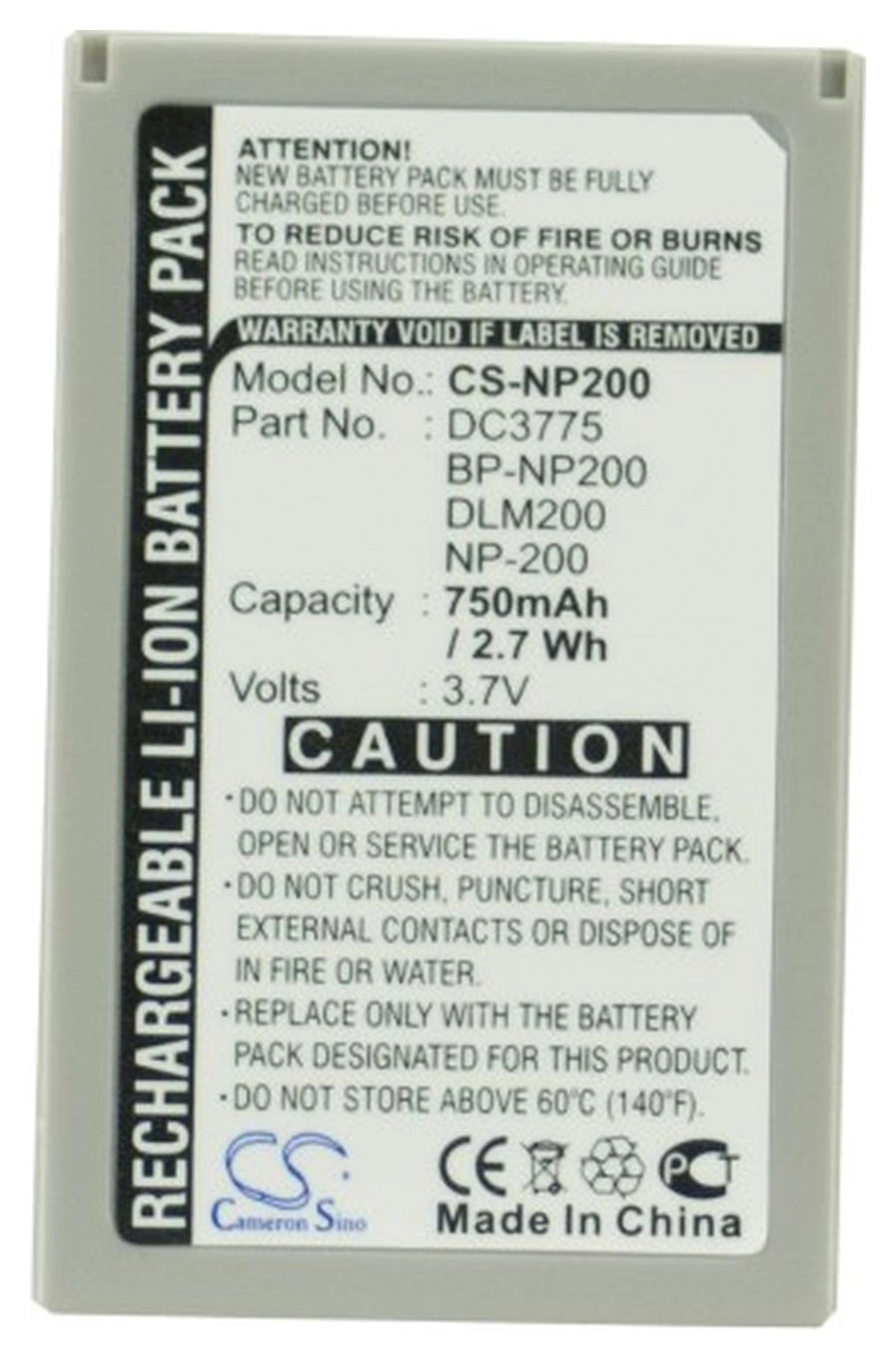 

Аккумулятор CameronSino CS-NP200/NP-200, 750mAh, 3.7V для Minolta Dimage Xt/Xt, CS-NP200