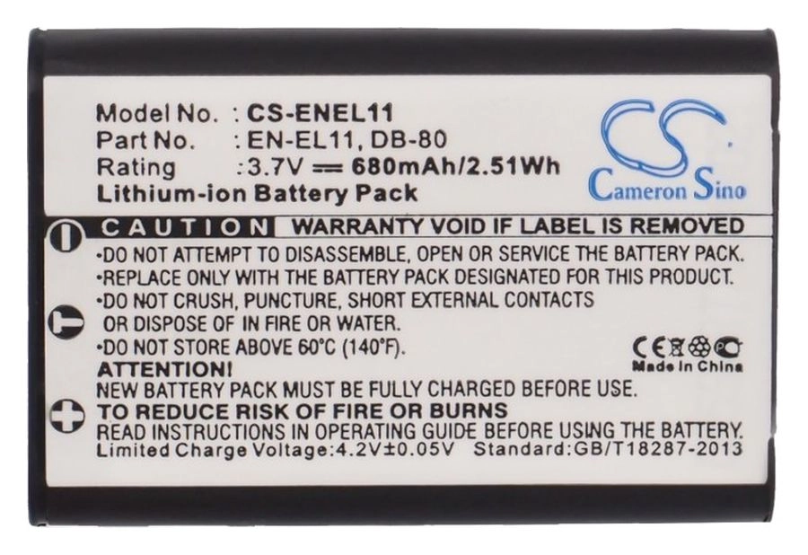 

Аккумулятор CameronSino CS-ENEL11/ CS-ENEL11, D-LI78, DB-80, DBL-70, EN-EL11, LI-60B, 680mAh, 3.7V для Nikon, Olympus Coolpix S550/S560, Olympus FE-370, CS-ENEL11