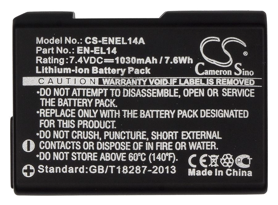 

Аккумулятор CameronSino CS-ENEL14A/ EN-EL14, 1030mAh, 7.4V для Nikon Coolpix P7000/P7100/P7700/P7800/D3100, CS-ENEL14A