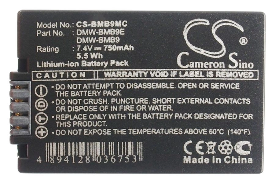 

Аккумулятор CameronSino CS-BMB9MC/CS-BMB9MC, DMW-BMB9, DMW-BMB9E, 750mAh, 7.4V для Panasonic DMC-FZ40/FZ45/FZ48/FZ100, CS-BMB9MC