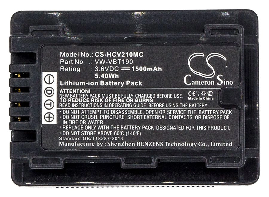 

Аккумулятор CameronSino CS-HCV210MC/ VW-VBT190, 1500mAh, 3.6V для Panasonic HC-250EB, HC-550EB, HC-727EB, HC-750EB, HC-770EB, CS-HCV210MC