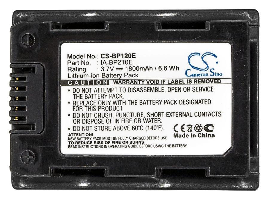 Аккумулятор CameronSino CS-BP120E/ CS-BP120E, IA-BP210E, IA-BP420E, 1800mAh, 3.7V для Samsung HMX-H200/H203/H204/H205/S10/S15/S16/SMX-F40/F43/F44