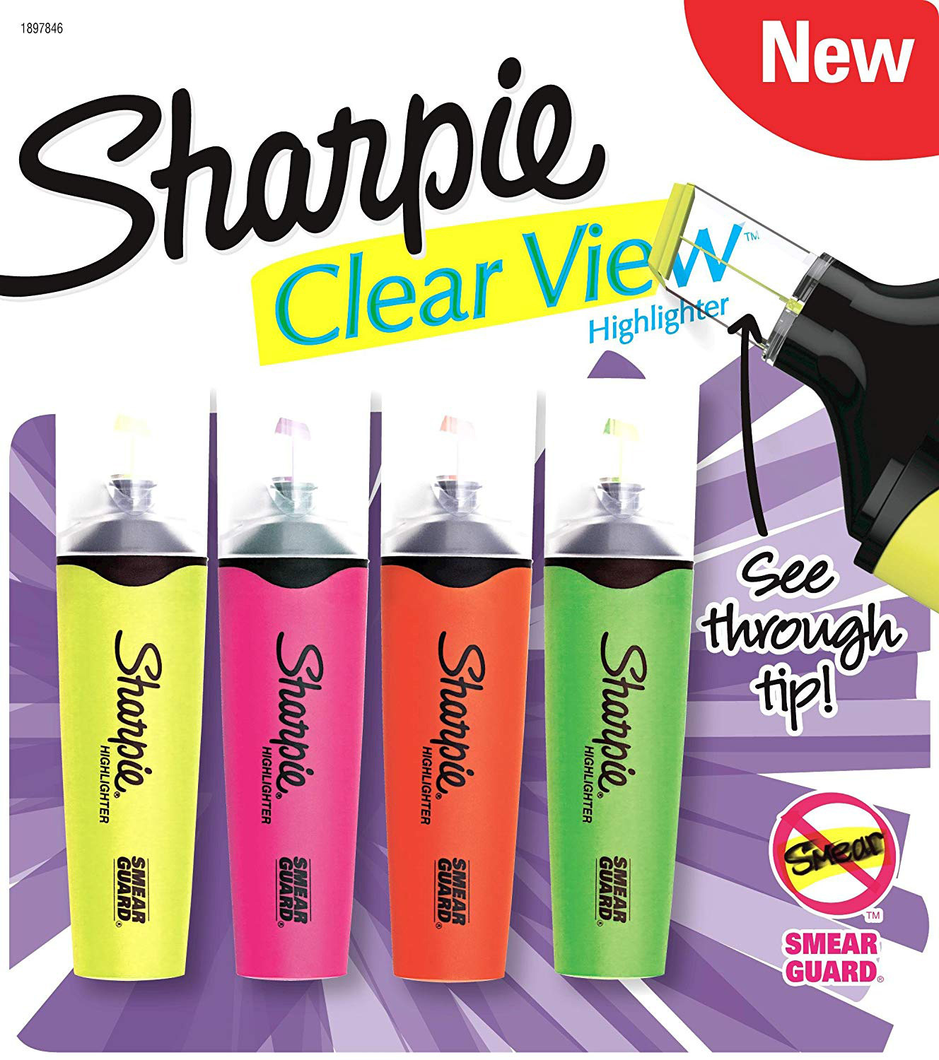 Набор текстовыделителей Paper Mate Clearview Sharpie 1.5-2.7мм флуоросцентный 4цв. блистер (1953450)