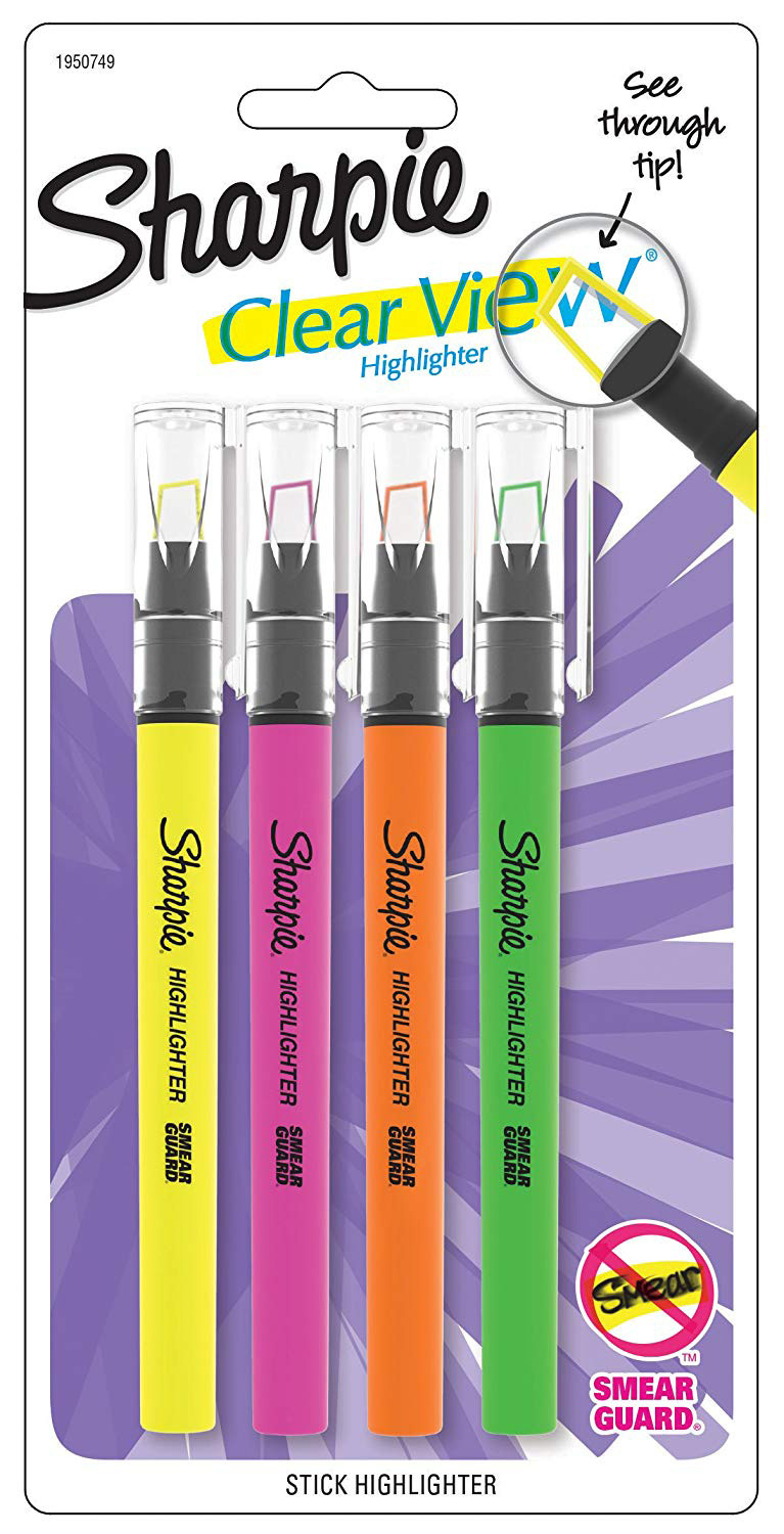 

Набор текстовыделителей Paper Mate Clearview Sharpie 1.5-2.7мм флуоросцентный 4цв. блистер (1953446), Clearview