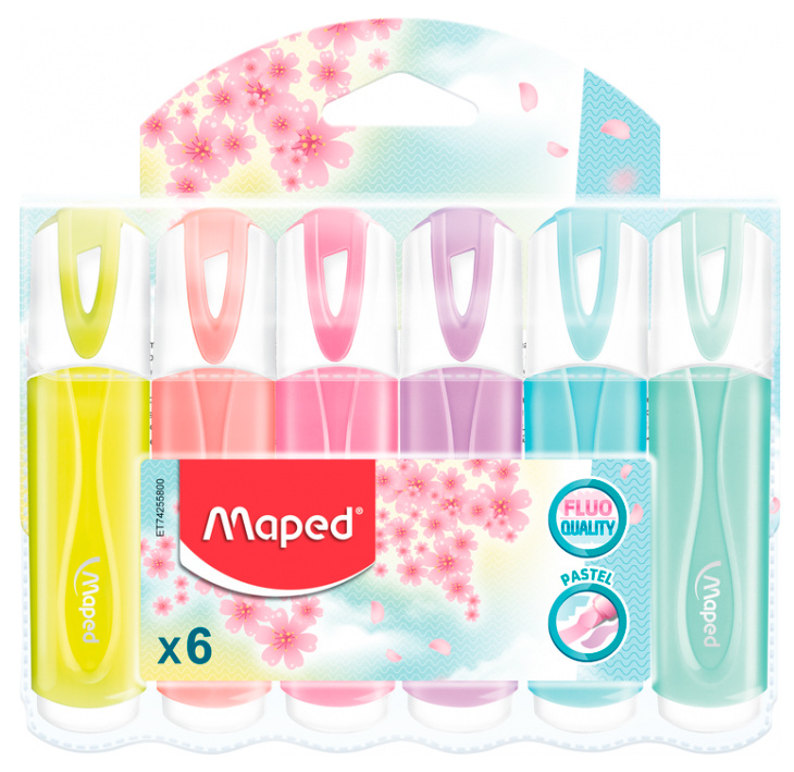 

Набор текстовыделителей Maped скошенный пиш. наконечник 1-5мм 6цв. ассорти (742558)