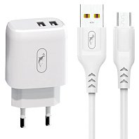 

Сетевое зарядное устройство SKYDOLPHIN SC22EBT 10W, 2xUSB, 1A, белый (206532), кабель USB Type C, SC22EBT