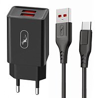 

Сетевое зарядное устройство SKYDOLPHIN SC30T 10W, 2xUSB, 1A, черный (206523), кабель USB Type C, SC30T