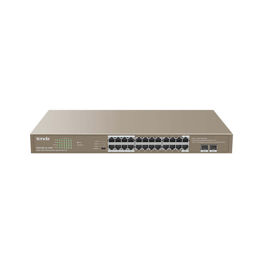 

Коммутатор IP-Com TEG1126P-24-410W, кол-во портов: 24x1 Гбит/с, кол-во SFP/uplink: SFP 2x1 Гбит/с, установка в стойку, PoE: 24x30 Вт (макс. 370 Вт) (TEG1126P-24-410W), TEG1126P-24-410W