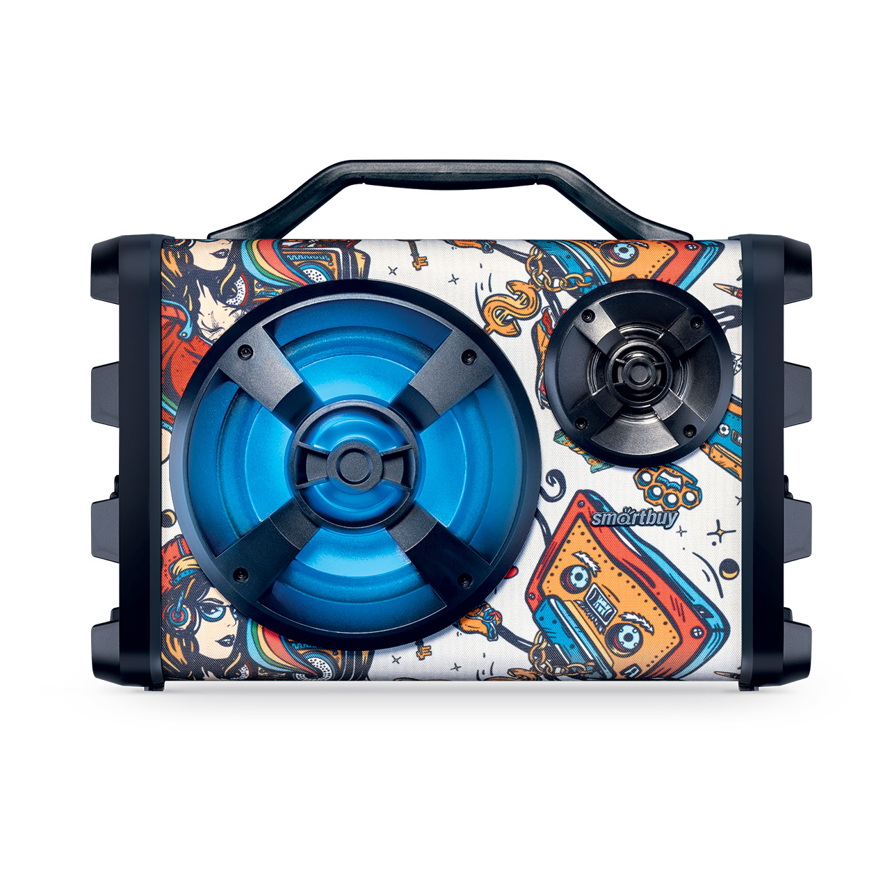 

Портативная акустика SmartBuy Spitfire, 20 Вт, FM, USB, microSD, Bluetooth, подсветка, черный/принт (SBS-5090), Spitfire