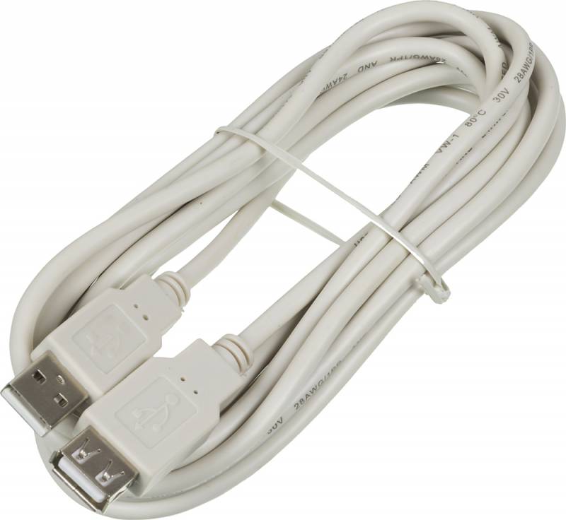 Кабель-удлинитель USB 2.0(Am)-USB 2.0(Af), 3м, серый Ningbo USB2.0-AM-AF-3-BR (841880) - фото 1