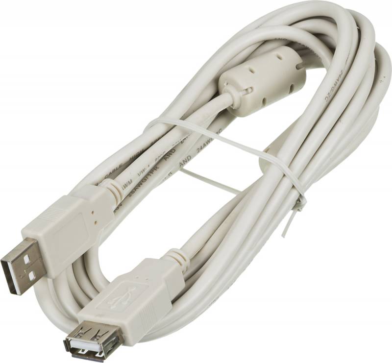 Кабель-удлинитель USB 2.0(Am)-USB 2.0(Af), ферритовый фильтр, 3м, серый Ningbo USB2.0-AM-AF-3-MGBR (841882) - фото 1