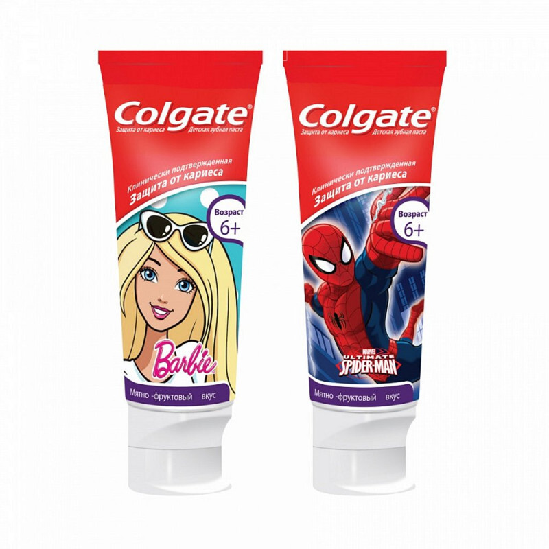 

Детская зубная паста Colgate Barbie/Spiderman, 6+, 75мл, Barbie/Spiderman
