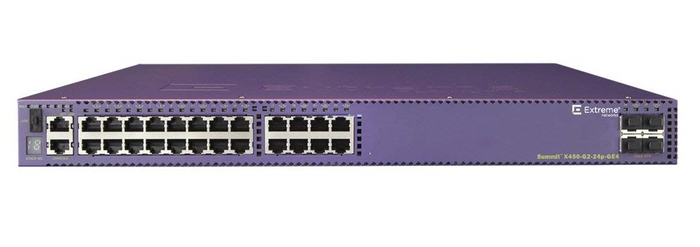 

Коммутатор Extreme Networks Summit X450-G2-24p-GE4, управляемый, кол-во портов: 24x1 Гбит/с, кол-во SFP/uplink: SFP 4x1 Гбит/с, установка в стойку, PoE: 24x30Вт (макс. 720Вт) (16173), X450-G2-24p-GE4