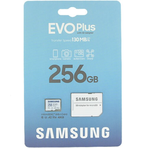 

Карта памяти 256Gb microSDXC Samsung EVO Plus Class 10 UHS-I U3 V30 A2 + адаптер (MB-MC256KA/KR), MB-MC256KA/KR