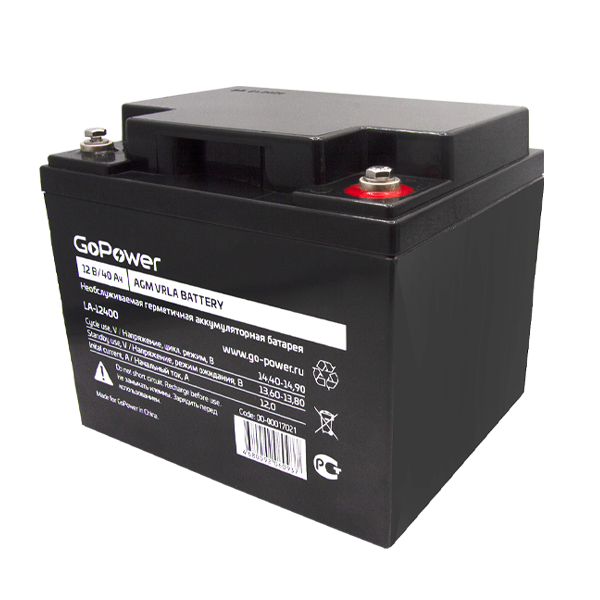 Аккумуляторная батарея для ИБП GoPower LA-12400, 12V, 40Ah