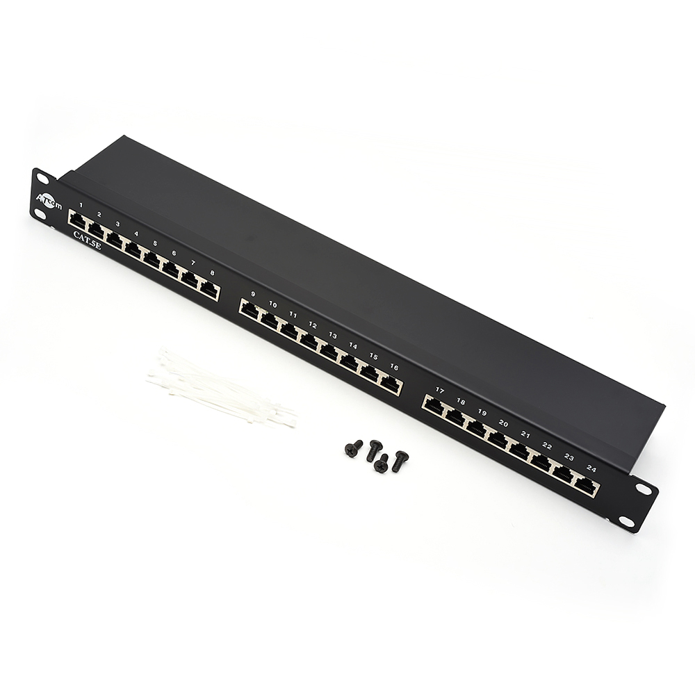 

Патч-панель в шкаф 19" 1U, порты: 24 x RJ-45 кат. 5e, экранированная, органайзер, черный, AT2451, ATCOM (AT2451), AT2451