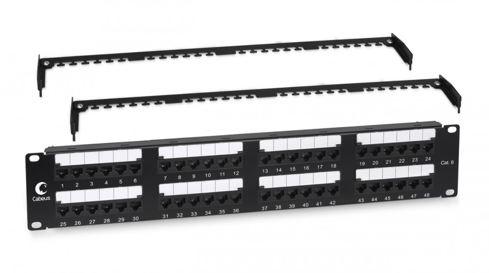 

Патч-панель в шкаф 19" 2U, порты: 48 x RJ-45 кат. 6, органайзер, черный, PL2-48-Cat.6-Dual, Cabeus (PL2-48-Cat.6-Dual), PL2-48-Cat.6-Dual