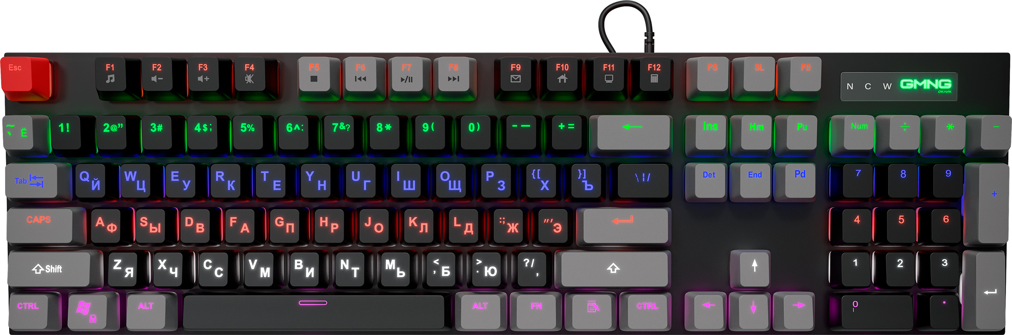 

Клавиатура проводная Oklick GMNG 945GK, механическая, подсветка, USB, черный/серый (1731961), GMNG 945GK