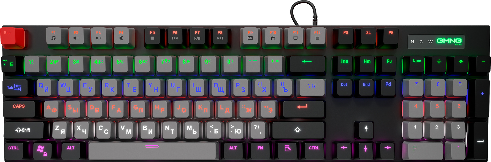 

Клавиатура проводная GMNG 945GK, механическая, подсветка, USB, серый/черный (1659407), GMNG 945GK