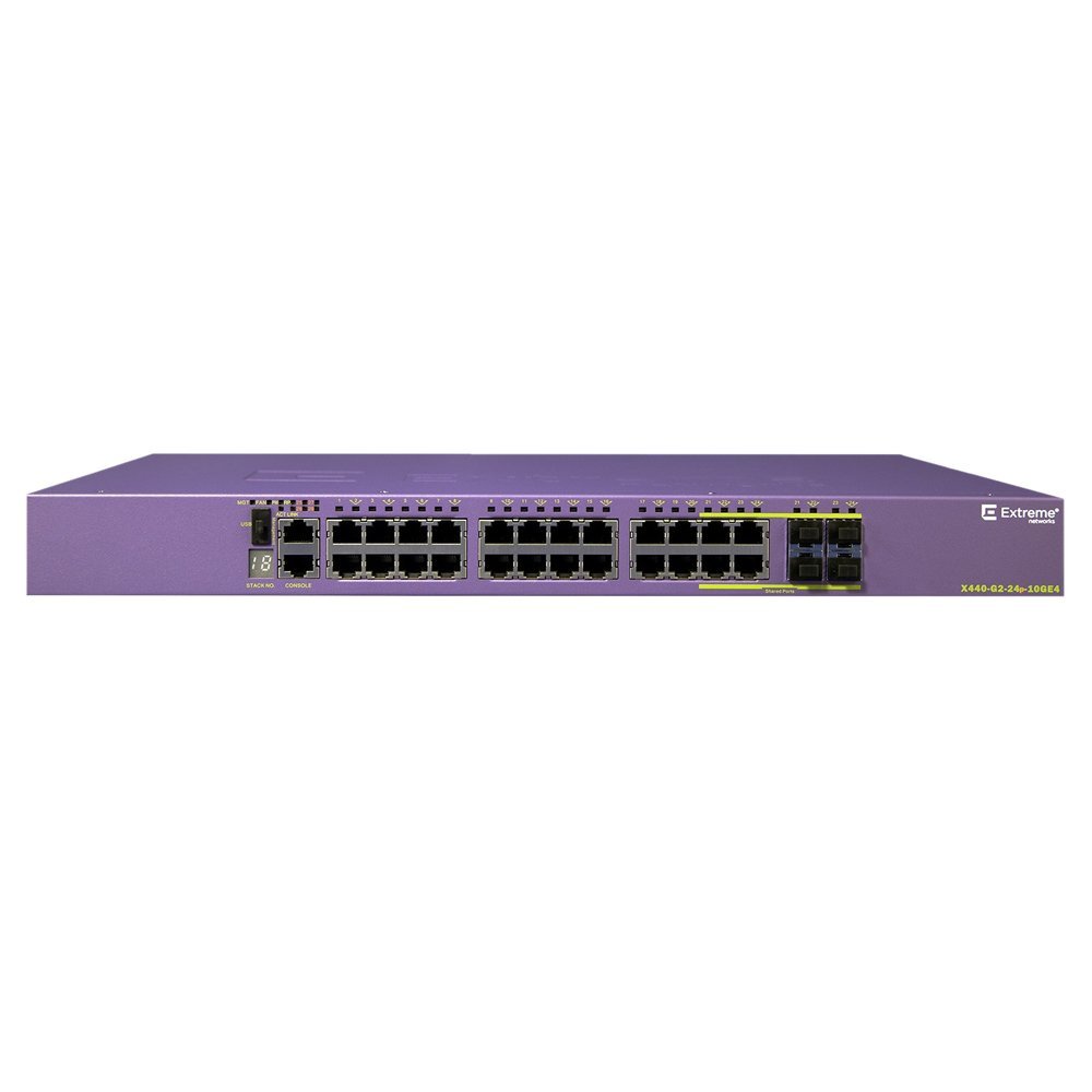

Коммутатор Extreme Networks Summit X440-G2-24p-10GE4, управляемый, кол-во портов: 24x1 Гбит/с, combo RJ-45/SFP 4x1 Гбит/с, кол-во SFP/uplink: SFP 4x1 Гбит/с, установка в стойку, PoE: 24x30Вт (макс. 380Вт) (16533), X440-G2-24p-10GE4