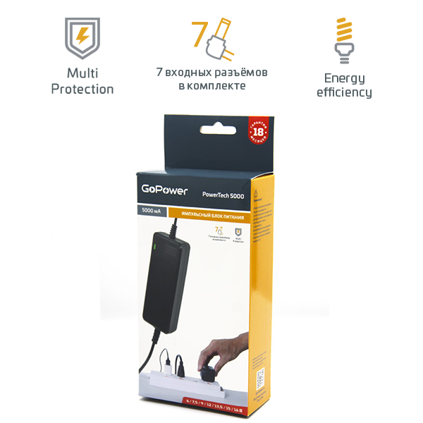 

Блок питания GoPower PowerTech 5000, импульсный, 5000мА, черный (00-00015339), PowerTech 5000