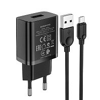 

Сетевое зарядное устройство Borofone BA52A Gamble 10W, USB, 2.1A, черный (133687), кабель microUSB, BA52A Gamble