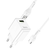 Сетевое зарядное устройство Hoco C98A Proton 18W, USB, Quick Charge, 3A, белый (206228), кабель USB Type C - фото 1