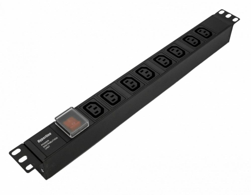 

Блок розеток (PDU) Hyperline, 1U, кол-во розеток:8 (8xC13), 10А, черный (SHE19-8IEC-S-IEC)
